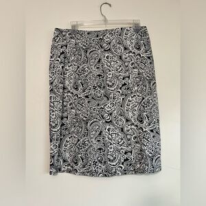 Talbots Black‎ White Paisley Print Skirt Size 10 core classic